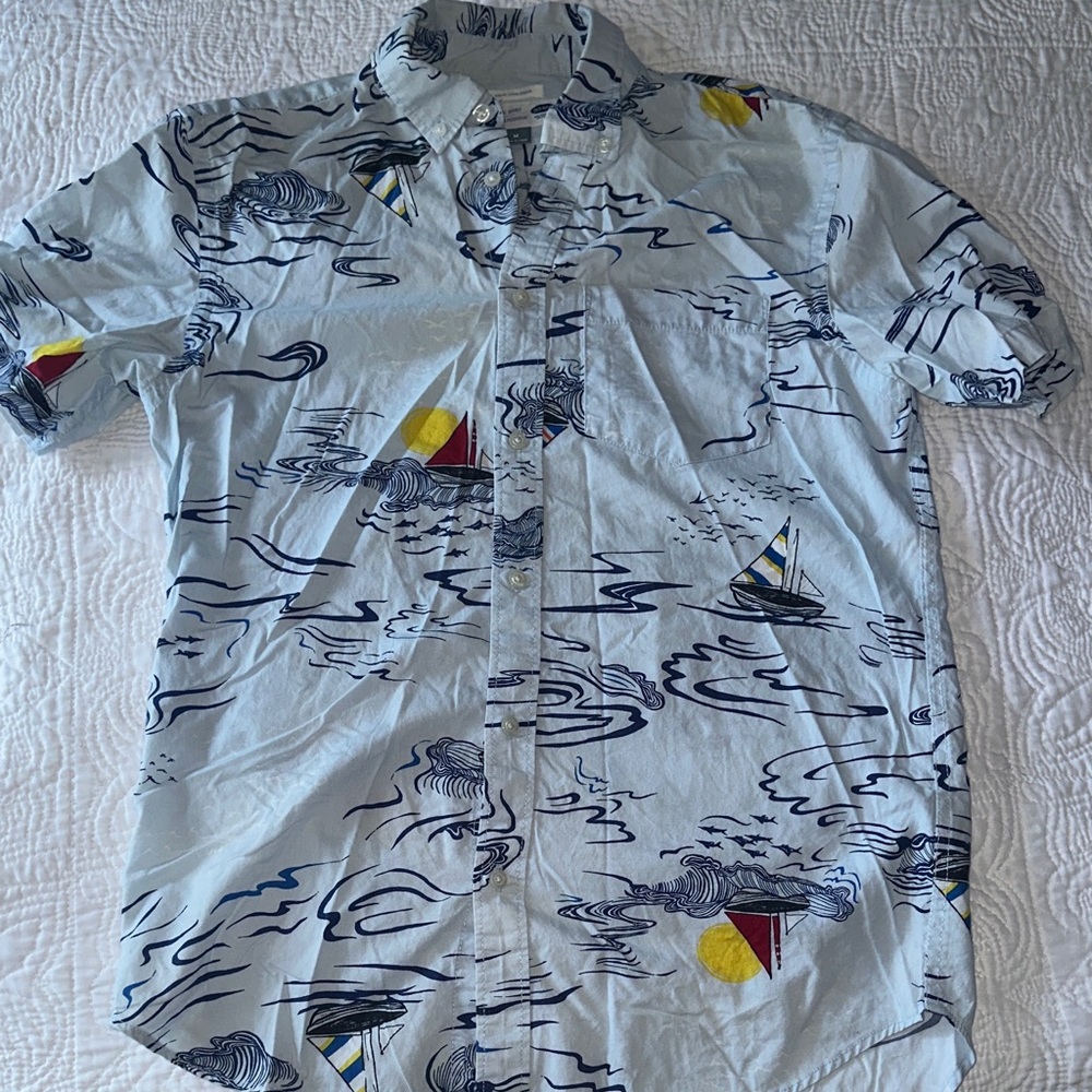 Men's Nautical Print Shirt - White with Multicolor Accents